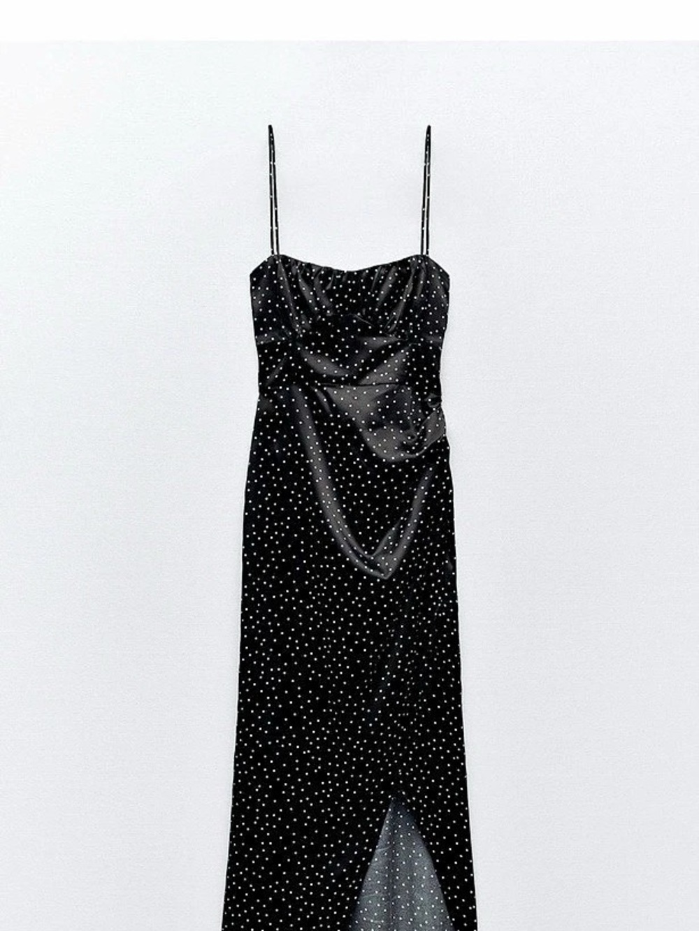 Zara Polka Dot Satin Corset Midi Dress Black & White Medium, but run small